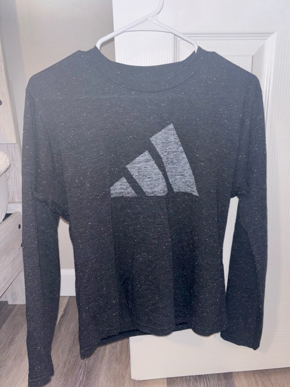 adidas Speckled Dark Gray Long Sleeve Logo Tee